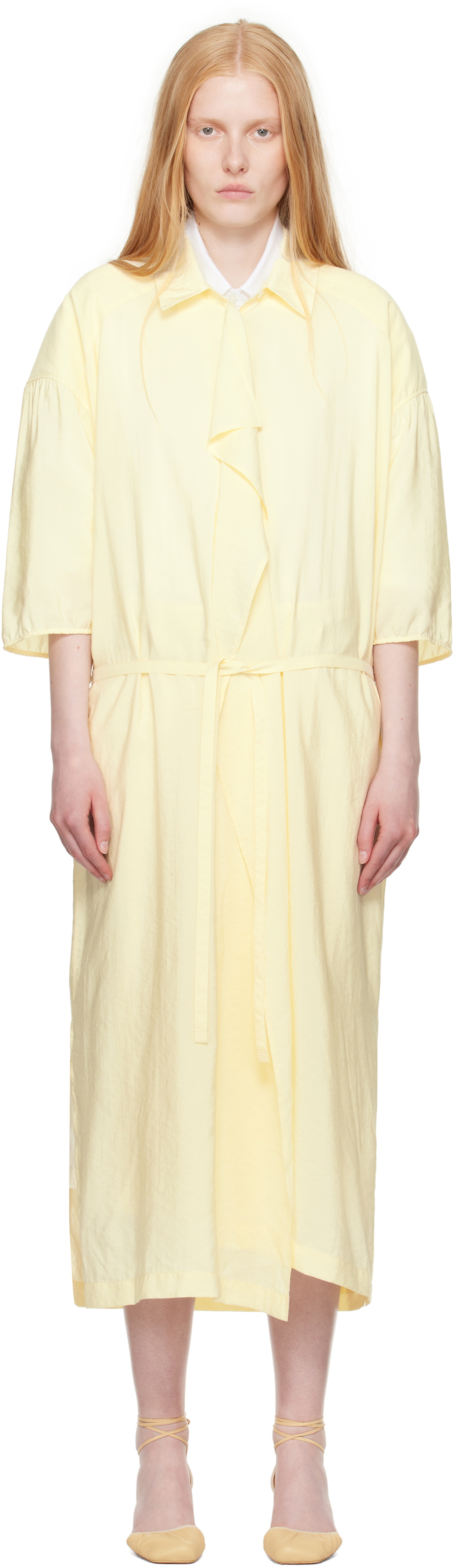 LEMAIRE Yellow Asymmetrical Shirt Midi Dress Lemaire