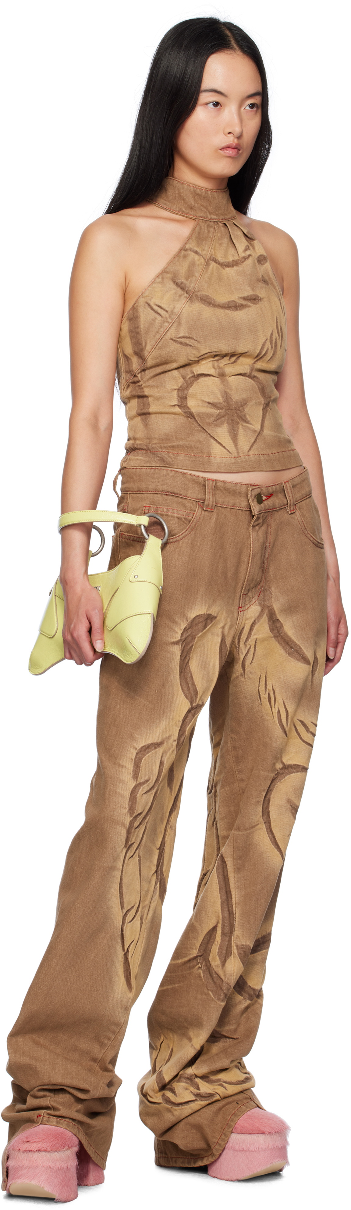Masha Popova SSENSE Exclusive Brown Chains Halter Denim Tank Top