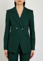Veronica Beard Amos Double-breasted Woven Blazer Jacket Dark Green