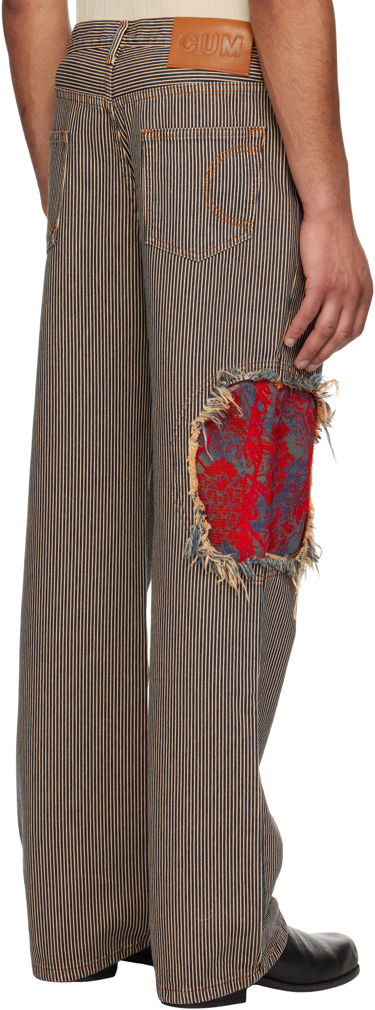 Edward Cuming Navy & Beige Jacquard Circle Window Jeans