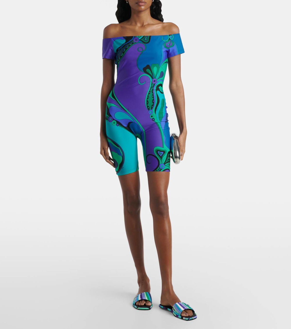 Pucci Orchidee printed off-shoulder romper Emilio Pucci