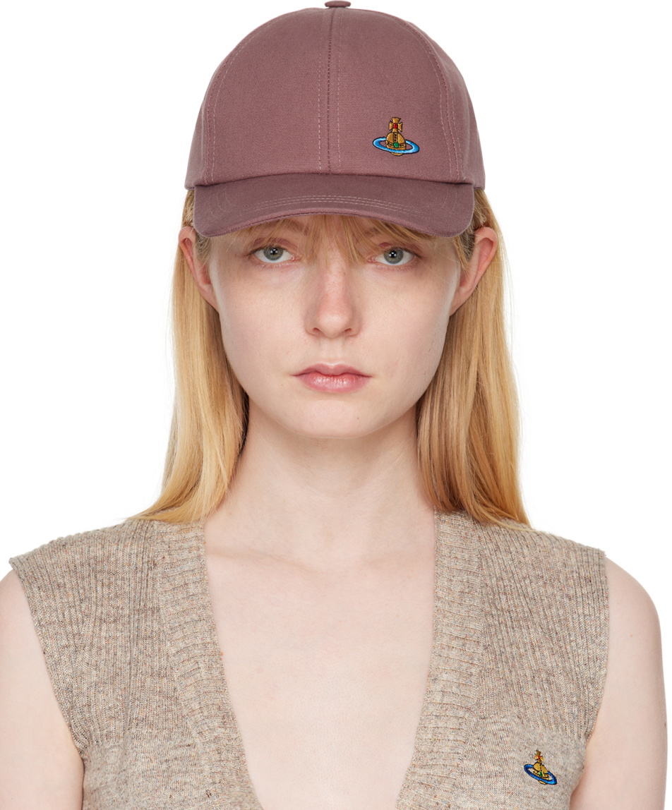 【VIVIENNE WESTWOOD】Logo Embroidered Cotton Cap Burgundy burgundy-embroidered-cap.jpg