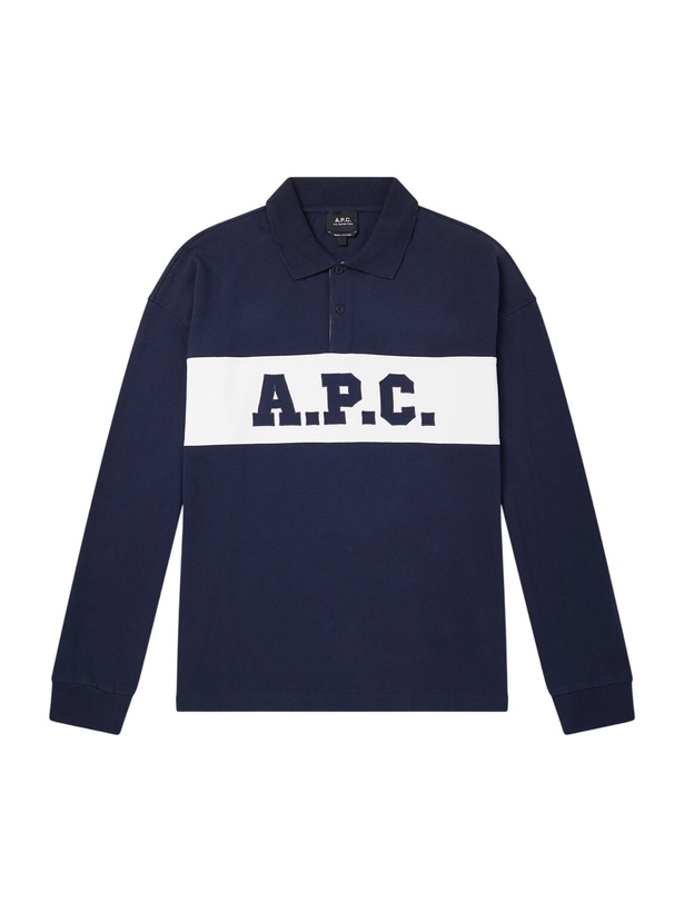 Photo: A.P.C. - Alexis Logo-Embroidered Cotton-Jersey Polo Shirt - Blue