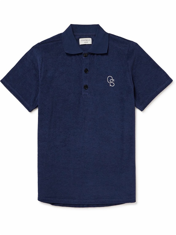 Photo: Oliver Spencer - Lounge Logo-Embroidered Cotton-Blend Terry Polo Shirt - Blue
