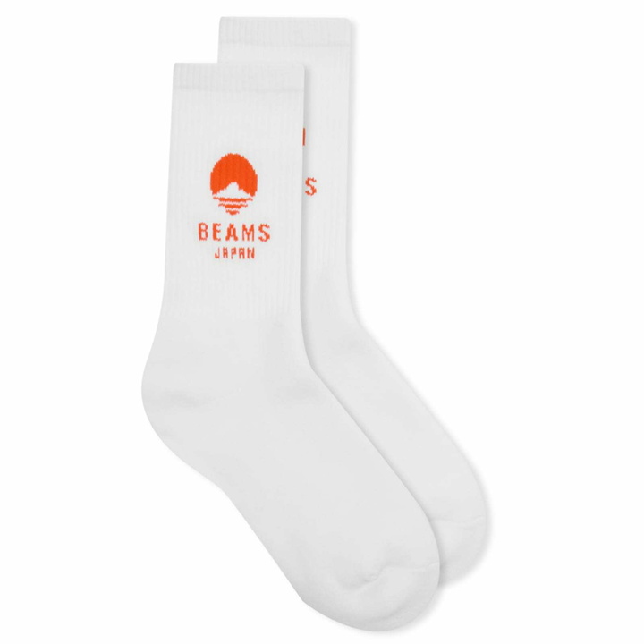 Photo: BEAMS JAPAN Logo Socks in White/Orange