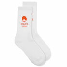 BEAMS JAPAN Logo Socks in White/Orange