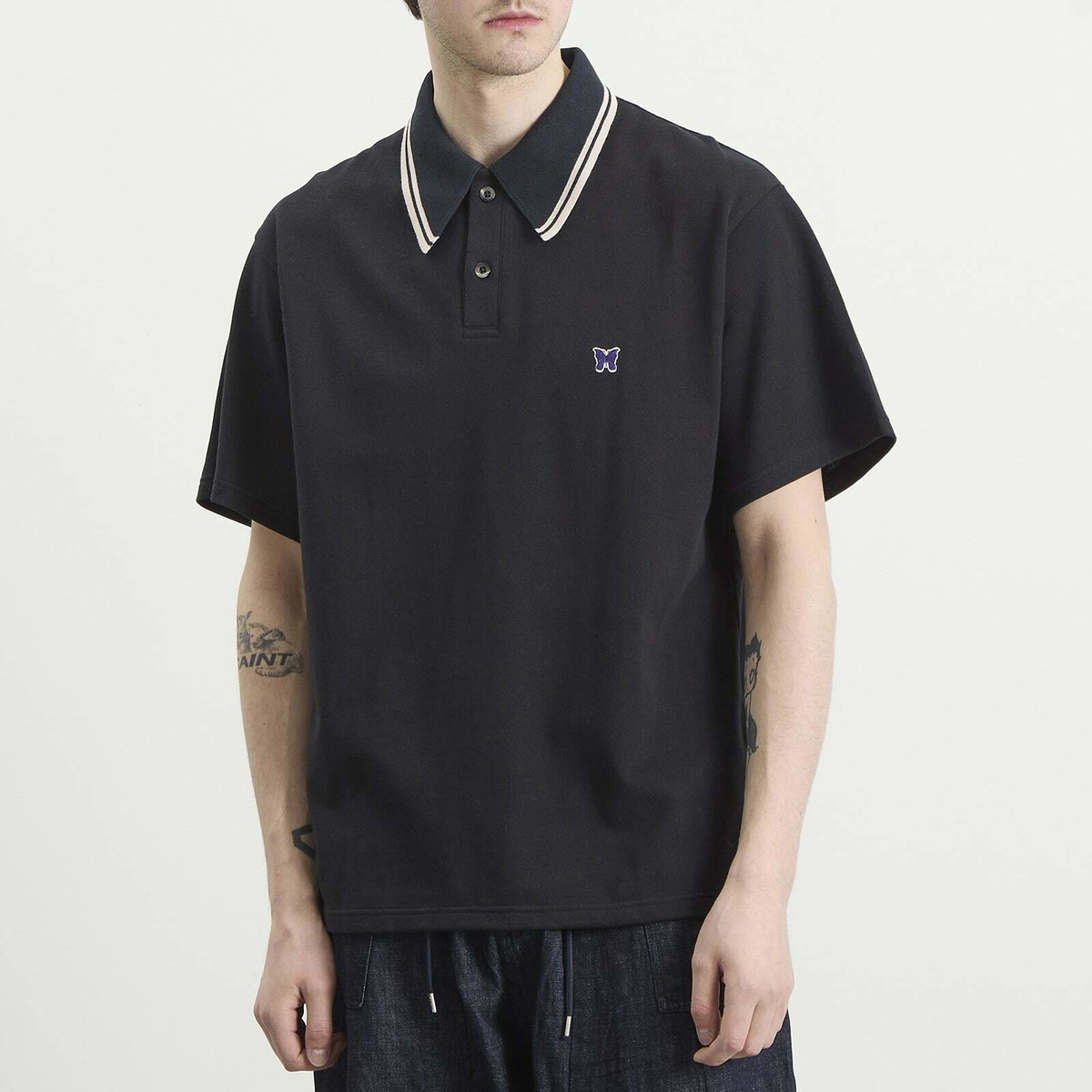 Needles Men's Pique Polo in Black