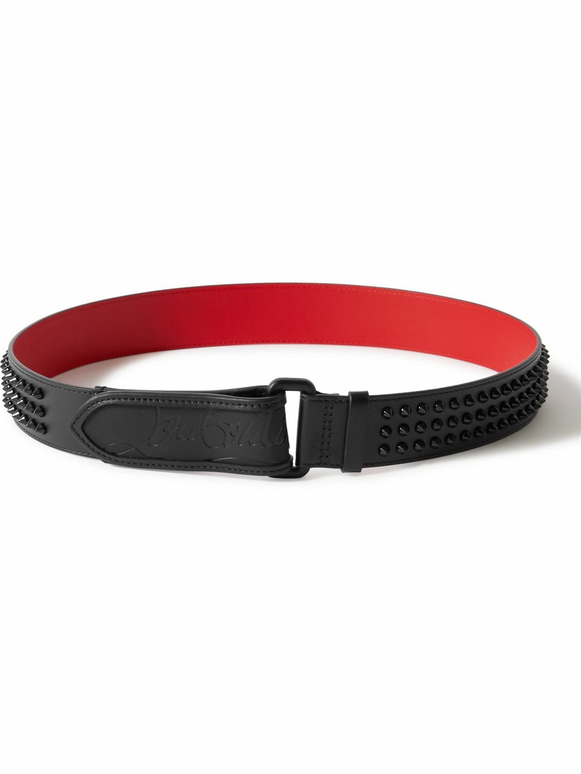 4cm Logo-Debossed Studded Rubber-Trimmed Leather Belt