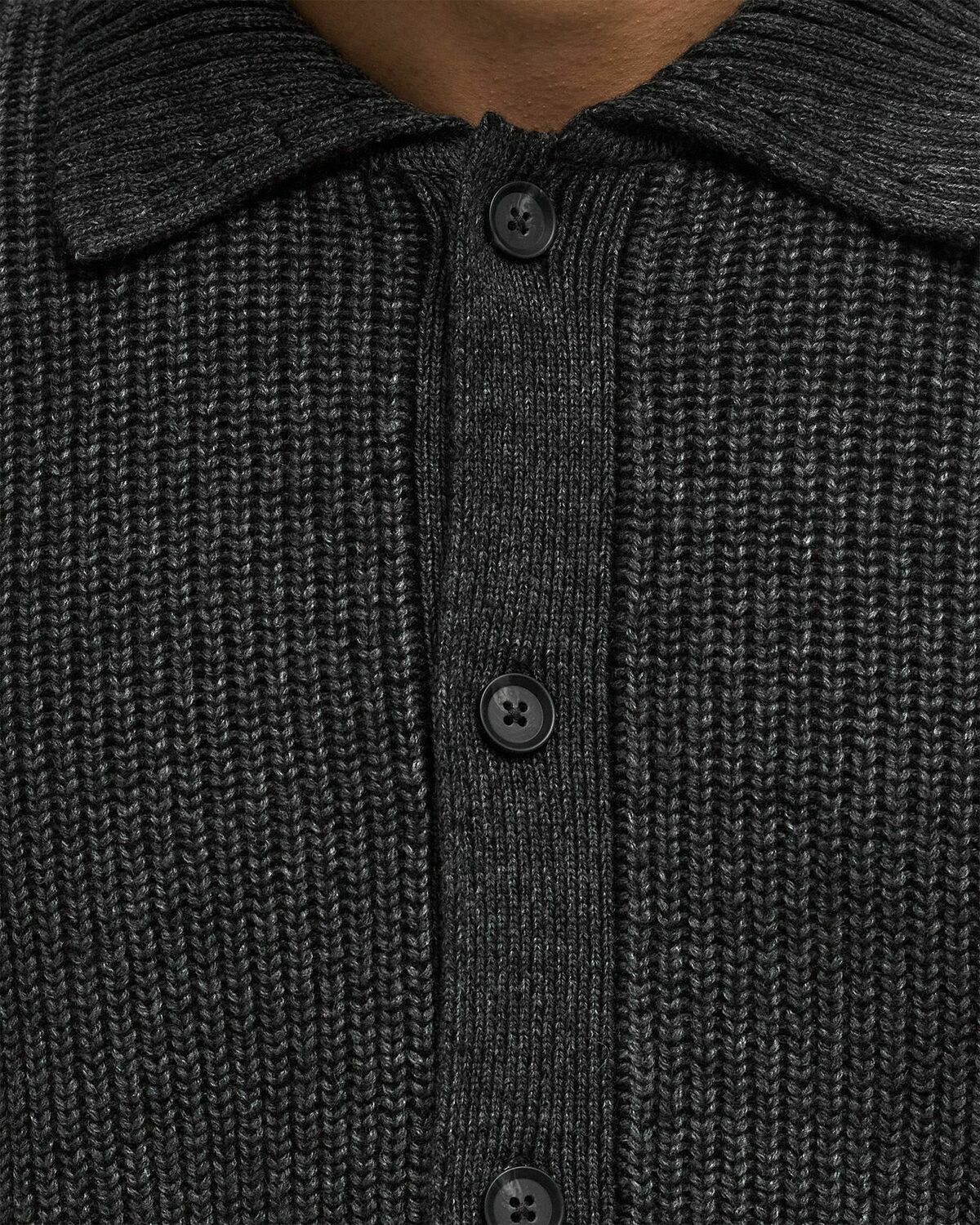ØLÅF KNITTED RIBBED CARDIGAN Grey Mens Zippers & Cardigan