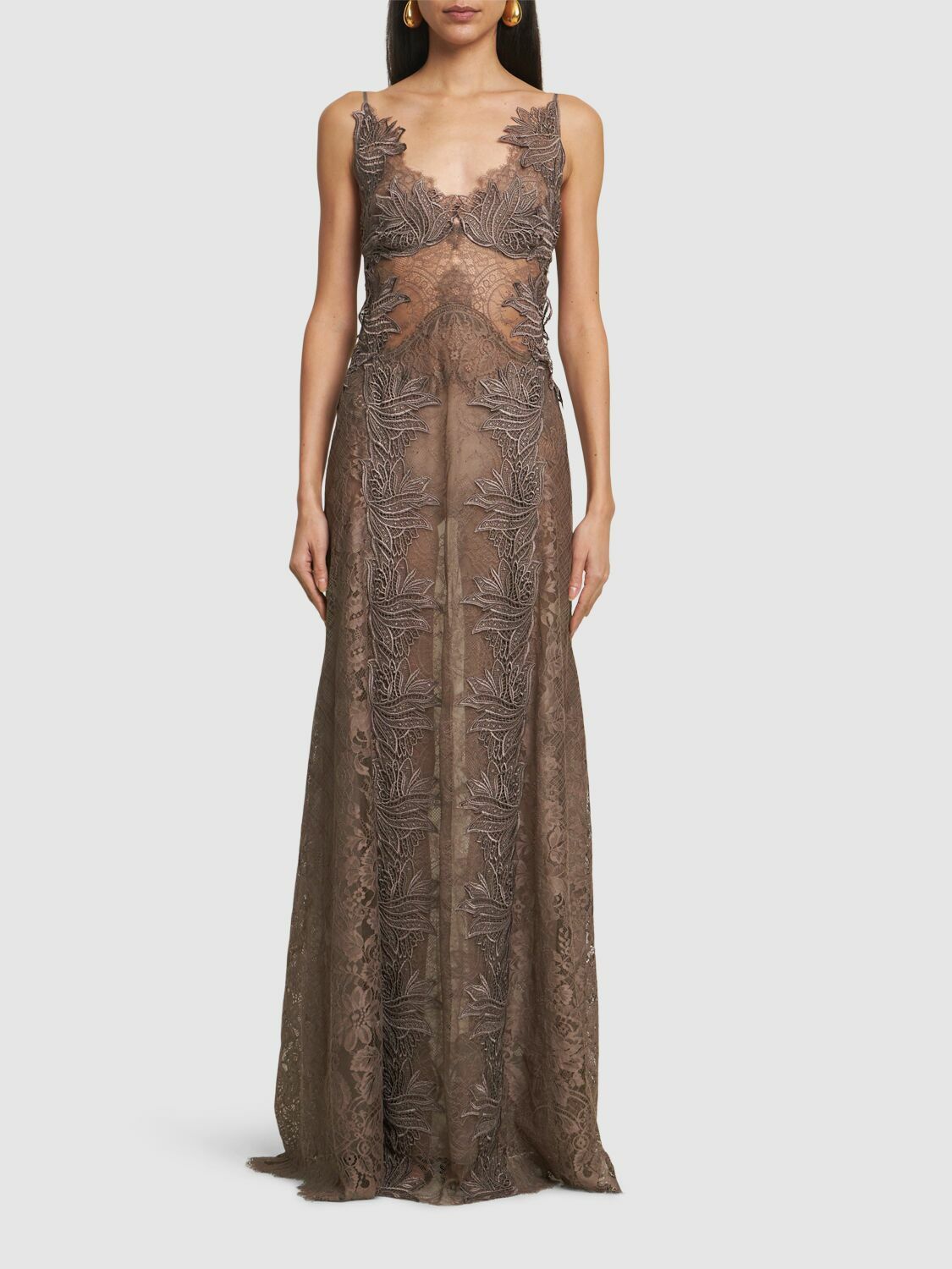 ALBERTA FERRETTI Cotton Blend Lace Long Dress Alberta Ferretti