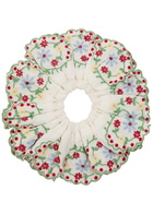 Damson Madder Lulu Floral-embroidered Cotton Scrunchie - White - One Size
