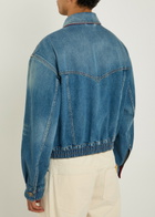 Versace Leather-collar Denim Jacket Blue