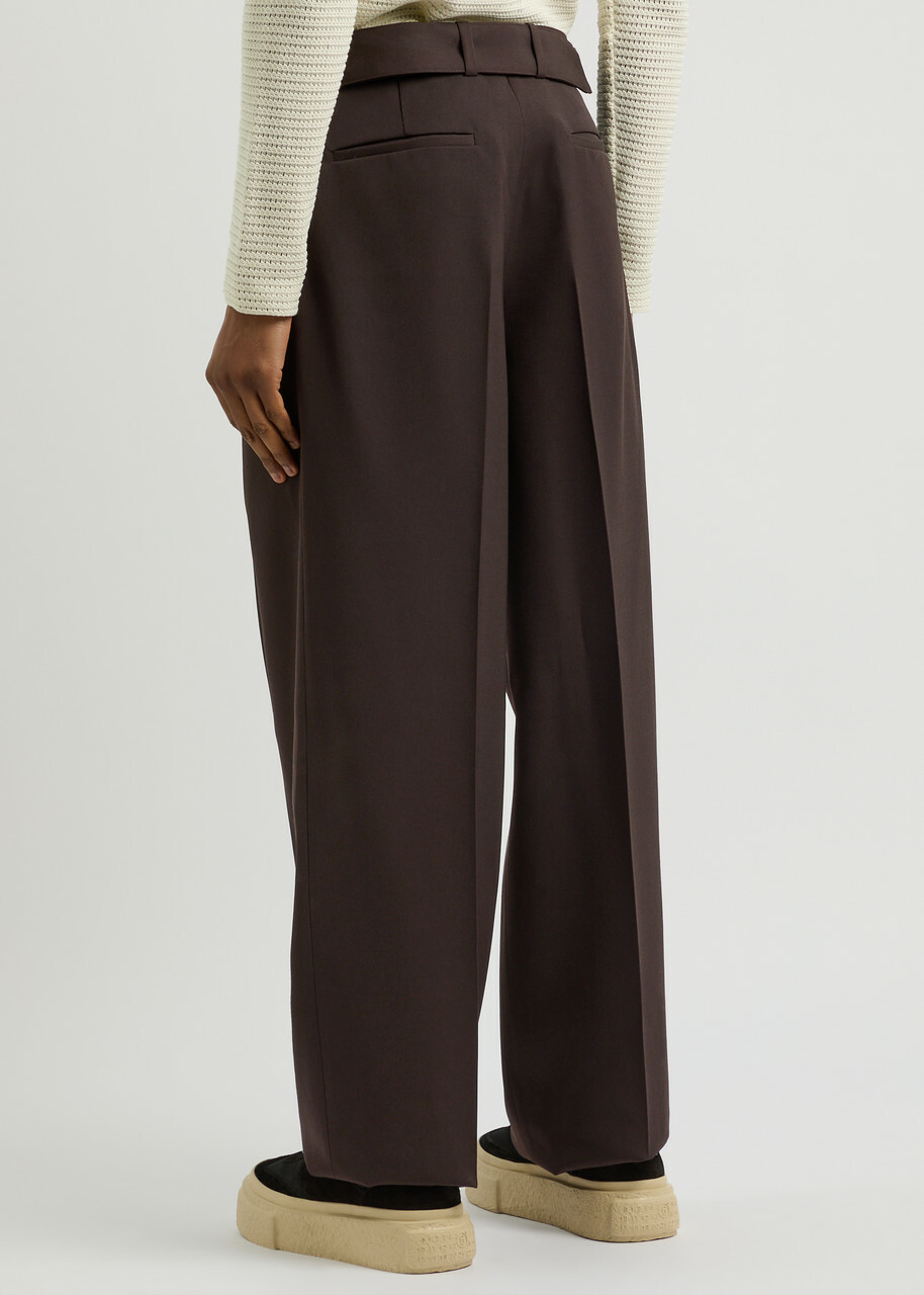 Jil Sander Belted Wide-leg Wool Trousers Brown