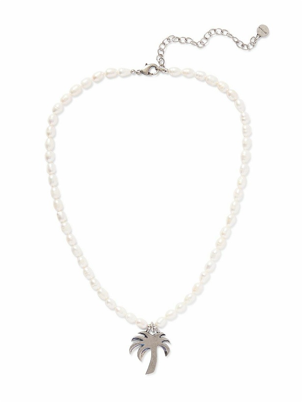 Photo: Palm Angels - Silver Faux Pearl Pendant Necklace