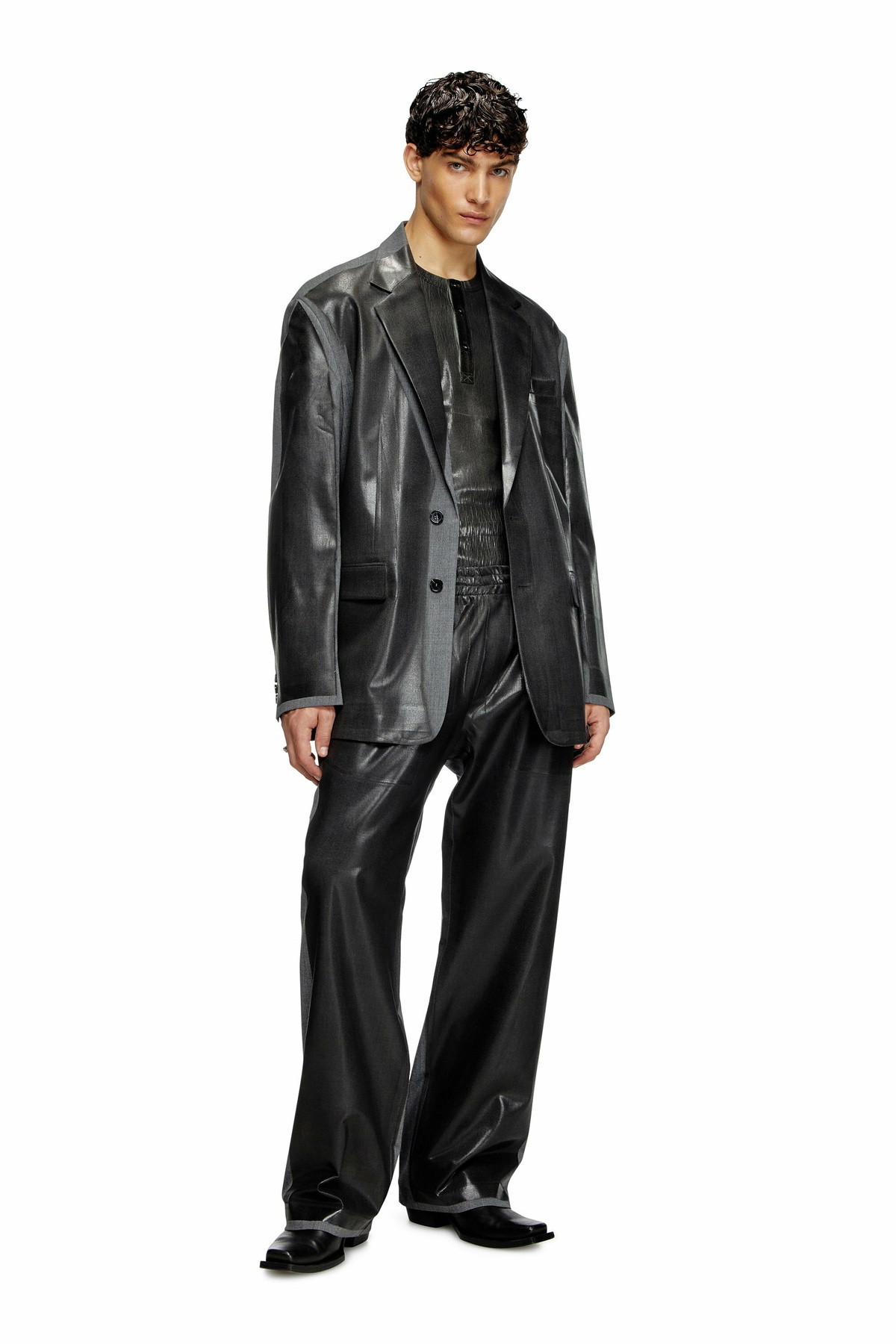 Diesel Oversized blazer with coated front - Jackets - Unisex - Black