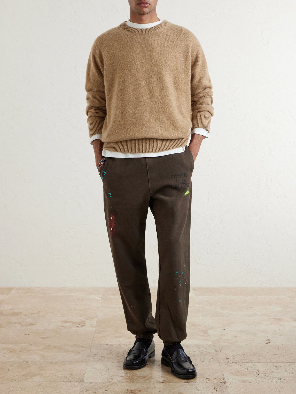 Gallery Dept. - Logo-Print Paint-Splattered Cotton-Jersey Sweatpants - Brown