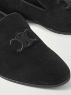 CELINE - Logo-Embroidered Grosgrain-Trimmed Suede Loafers - Black