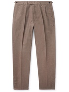 ERMENEGILDO ZEGNA - Pleated Cotton and Linen-Blend Trousers - Brown