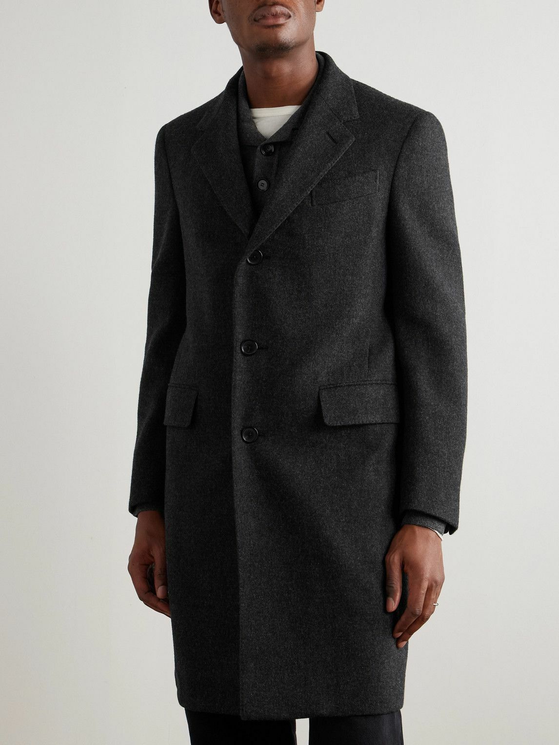Caruso - Brushed Wool and Cashmere-Blend Overcoat - Black