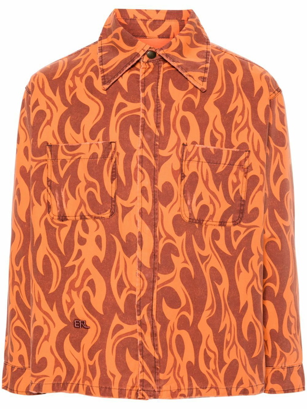 Photo: ERL Orange Fire-Print Shirt Jacket