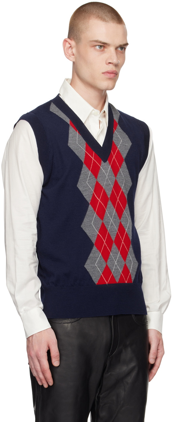AMI Alexandre Mattiussi Navy Argyle Vest