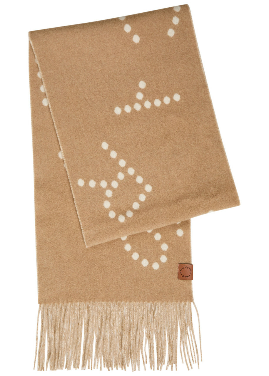 Stella Mccartney Logo Fringed Wool Scarf - Camel - One Size