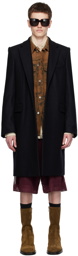 Dries Van Noten Navy Peaked Lapel Coat