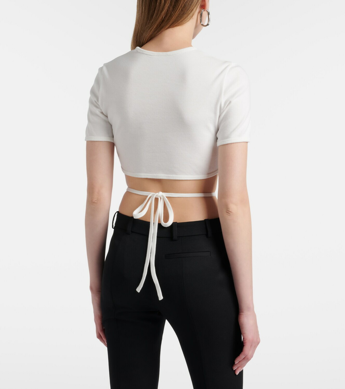 Courrèges Logo cutout tie-back cotton crop top