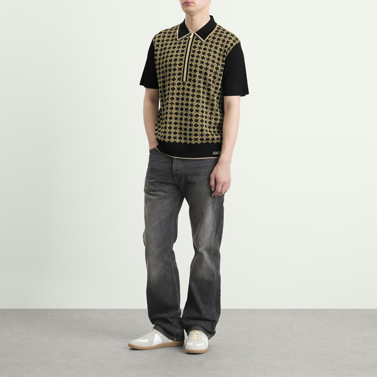 AMIRI Men's Ma Quad Zip Polo in Black