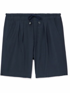 TOM FORD - Pleated Straight-Leg Lyocell Drawstring Shorts - Blue