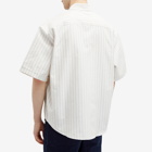 AMI Paris Men's Boxy Fit Heart Short Sleeve Stripe Shirt in Chalk/Black