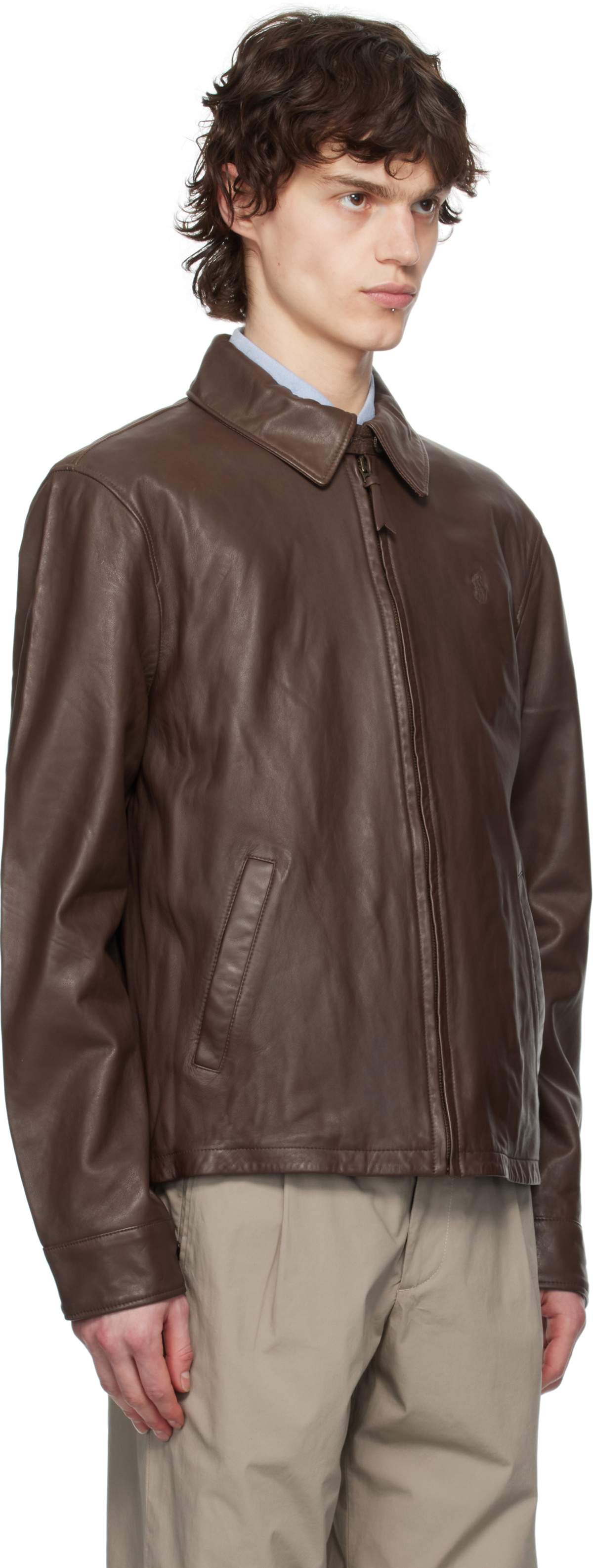 Polo Ralph Lauren Brown Zip Leather Jacket