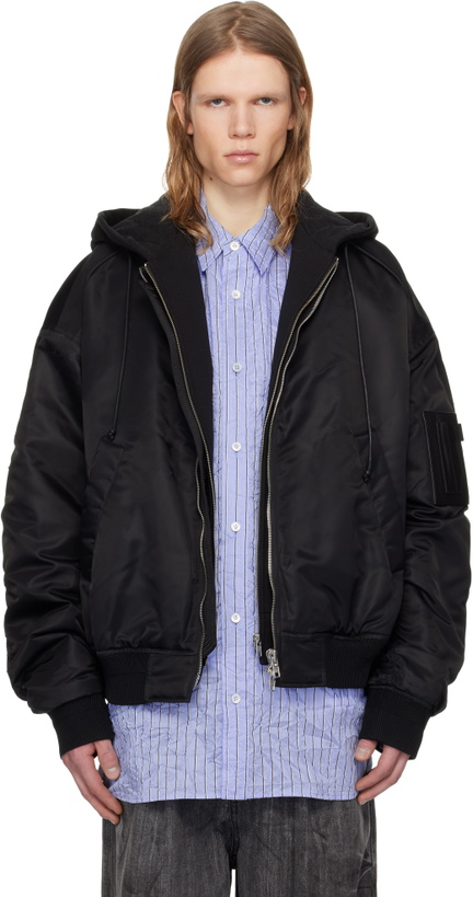 Photo: Juun.J Black Hood Detachable MA-1 Bomber Jacket