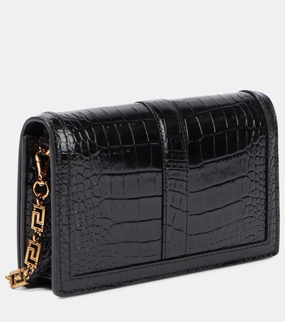 Versace Greca Goddess croc-effect leather wallet on chain
