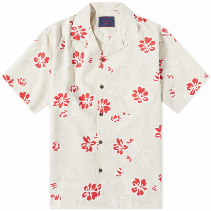 Photo: Portuguese Flannel Men's Canvas Floral Vacation Shirt in Red