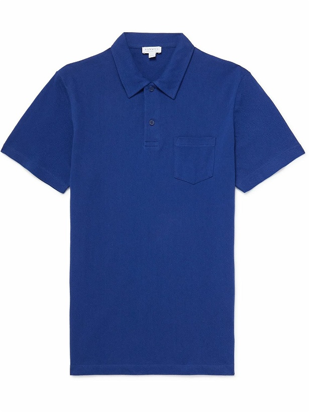 Photo: Sunspel - Riviera Slim-Fit Cotton-Mesh Polo Shirt - Blue