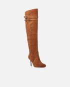 Pinko High Boots In Suede With Heel And Strap Laminated Gold