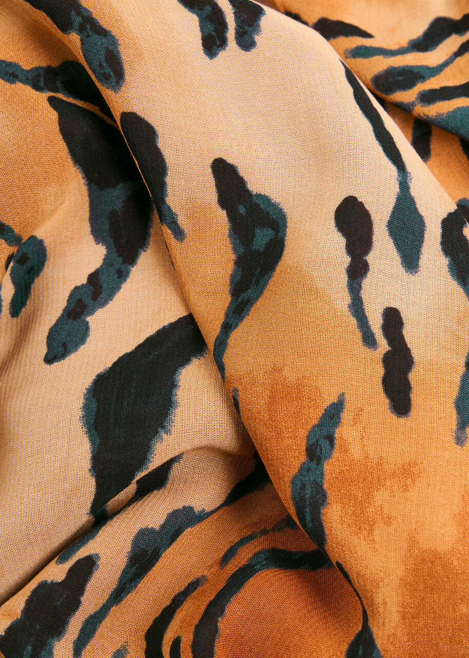 Never Fully Dressed Tilly Tiger-print Chiffon Midi Dress Brown