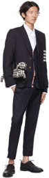 Thom Browne Navy Plain Weave Classic Sport 4-Bar Fit-1 Suiting Blazer