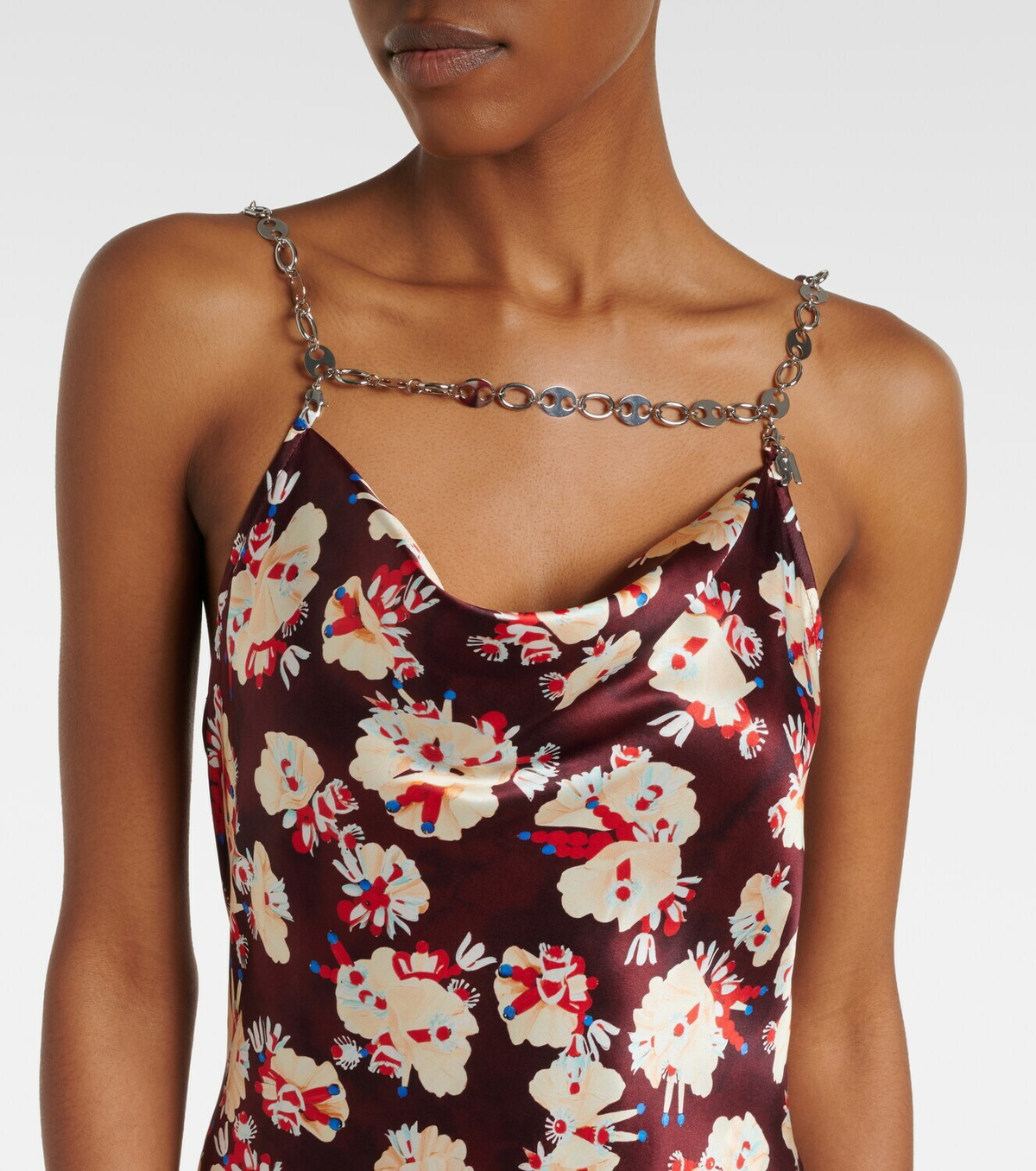 Rabanne Chain-detail floral silk maxi dress