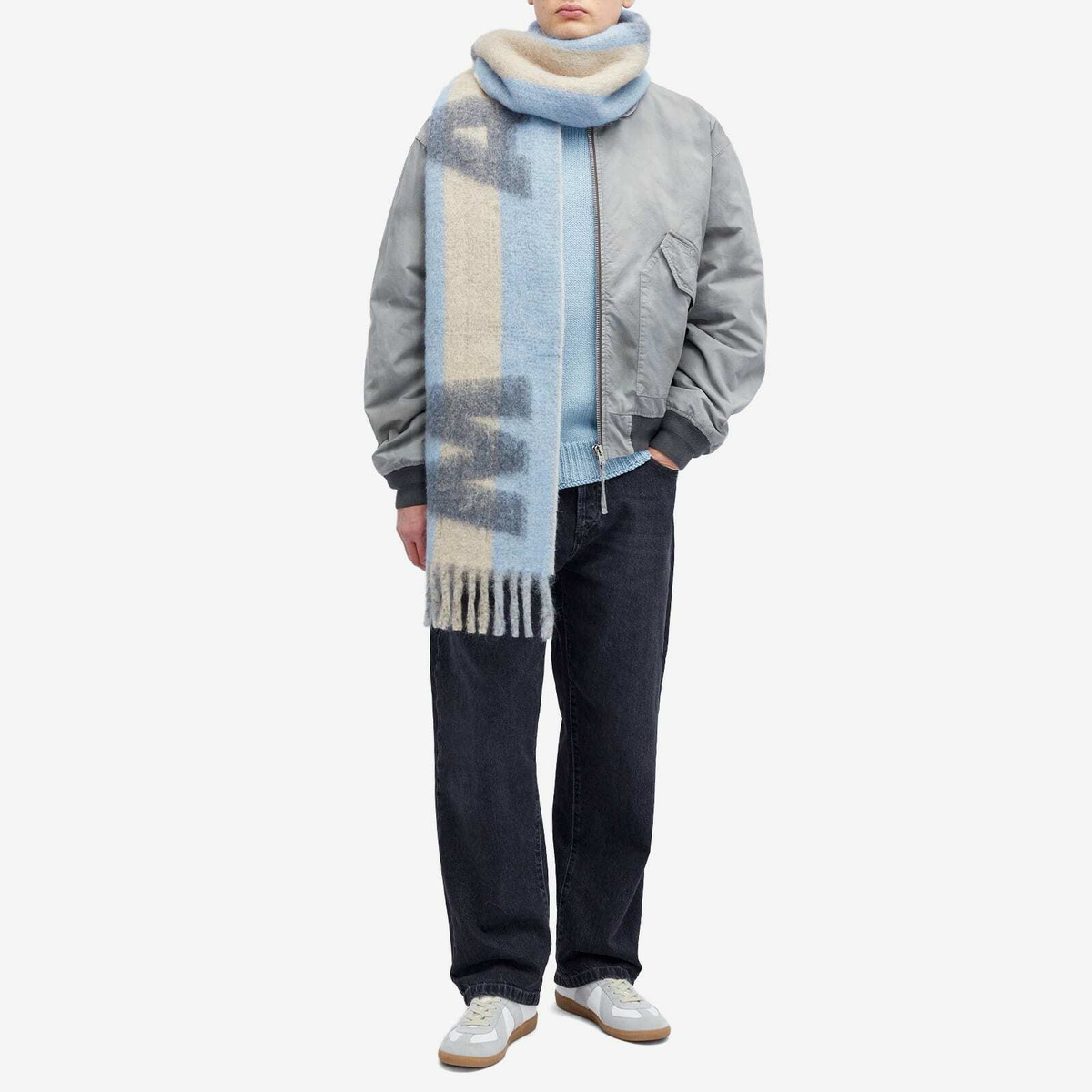 Marni Men's Logo Stripe Wool Scarf in Pompeii 