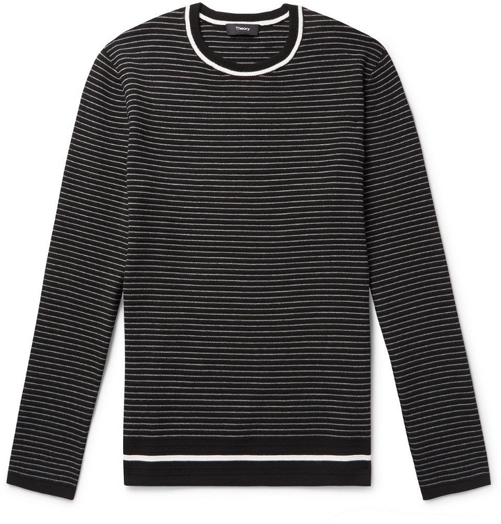 Photo: Theory - Kortes Striped Ribbed-Knit Sweater - Black