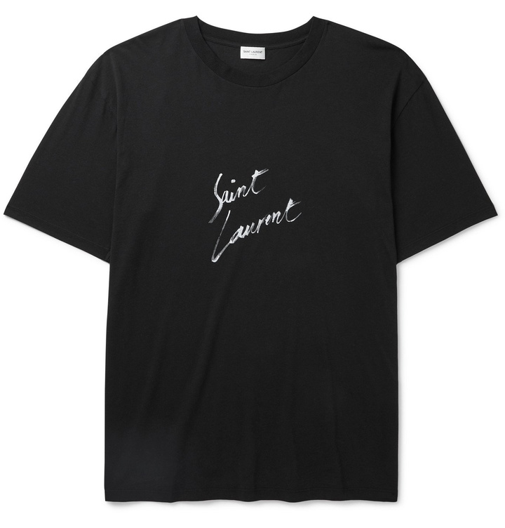 Photo: SAINT LAURENT - Logo-Print Cotton-Jersey T-Shirt - Black