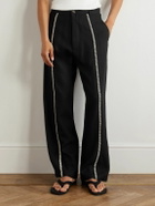 Kartik Research - Manari Straight-Leg Embroidered Textured-Wool Trousers - Black
