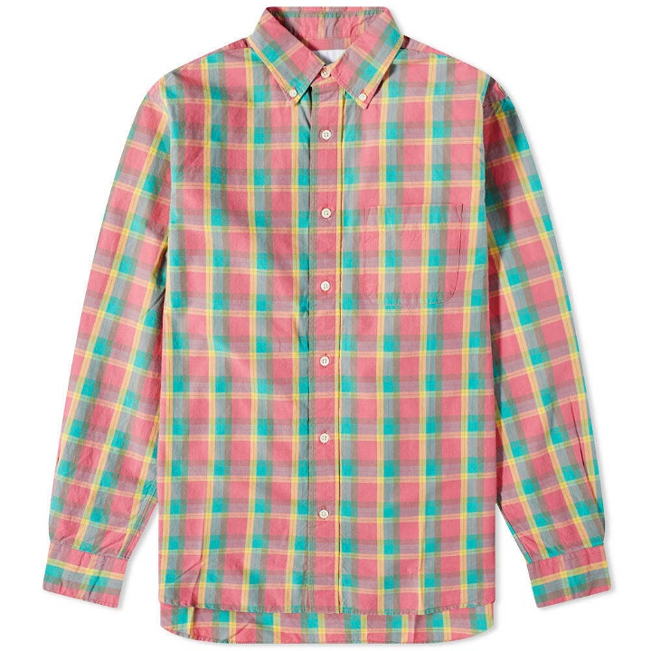 Photo: Adsum Men's Field Day Plaid Premium Button Down Shirt in Red Plaid