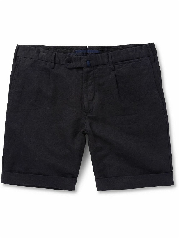 Photo: Incotex - Slim-Fit Linen and Cotton-Blend Shorts - Blue