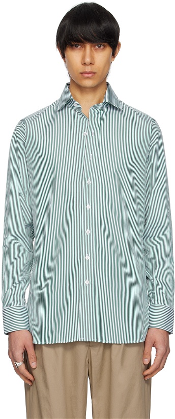 Photo: Drake's Green & White Stripe Shirt