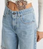Area Distressed embellished wide-leg jeans