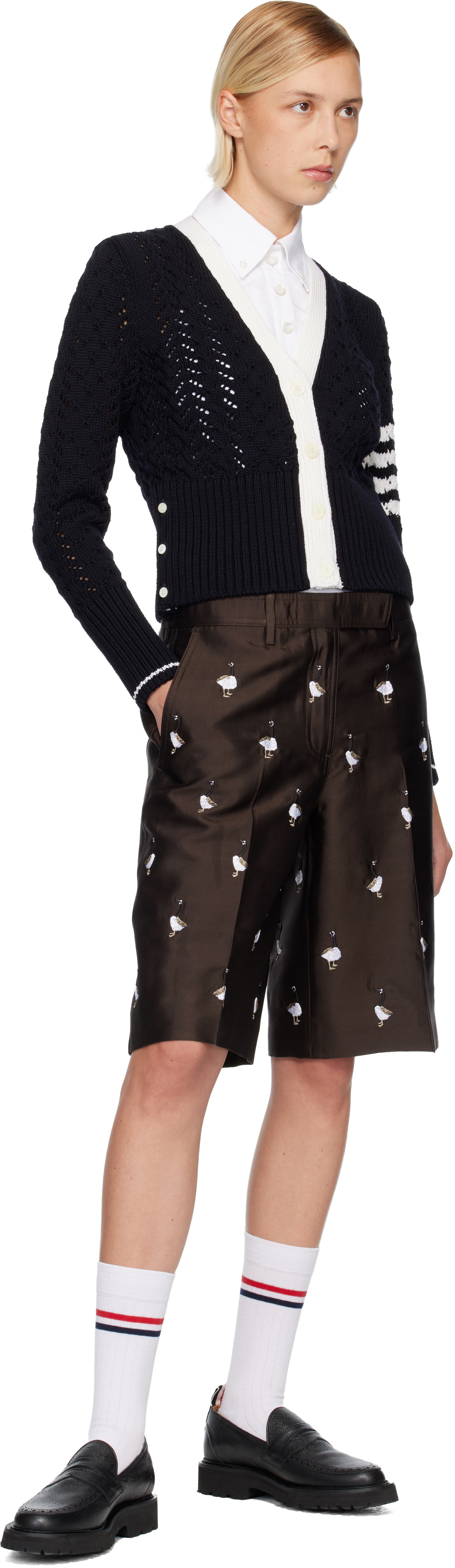 Thom Browne Brown Silk Goose Wide Leg Shorts