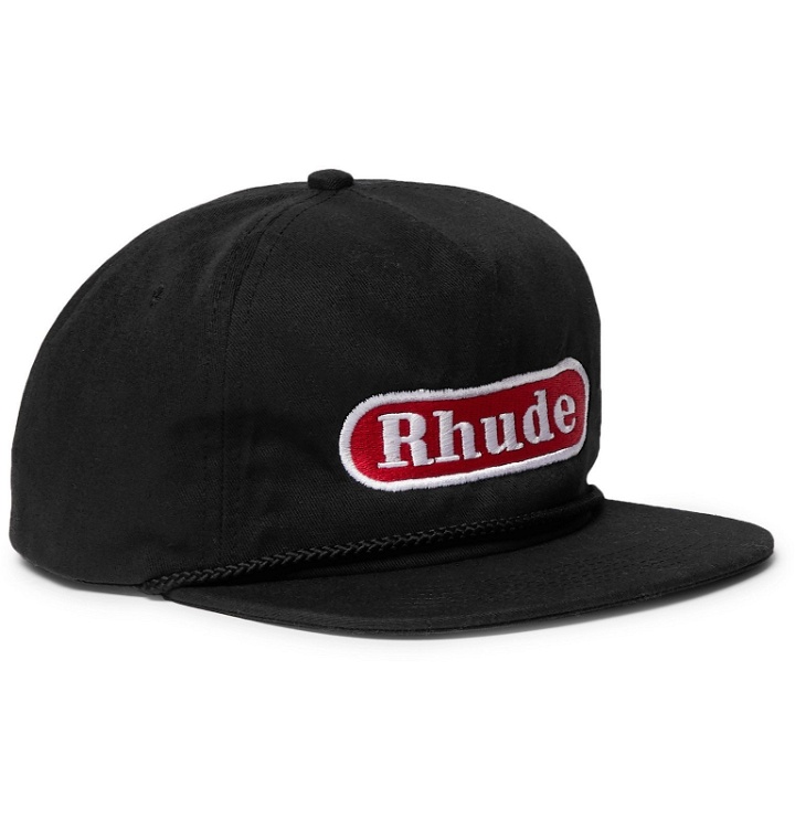 Photo: Rhude - Pit Stop Logo-Appliquéd Cotton-Twill Baseball Cap - Black